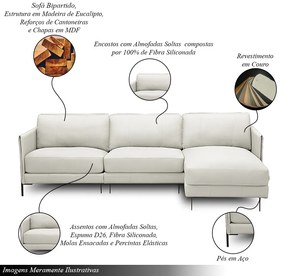 Sofá Decorativo Karine 5 Lugares Sala de estar 330cm com Chaise Pés em Aço Couro Off White G88 - Gran Belo