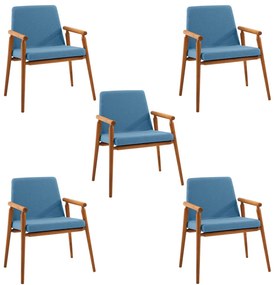 Kit 5 Cadeiras Decorativa Sala de Jantar Sidnei Linho Azul G17 - Gran Belo