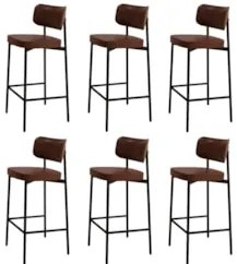 Banqueta Alta Bar Estofada Kit 6 Ella M25 Sintético Marrom - Mpozenato