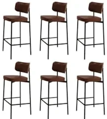 Banqueta Alta Bar Estofada Kit 6 Ella M25 Sintético Marrom - Mpozenato