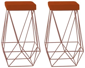 Kit 2 Banqueta Decorativa Kathy Base Bronze Suede Telha G41 - Gran Belo