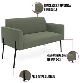 Namoradeira e 2 Poltronas Pé Ferro Preto Marisa Bouclê Pistache D03 - D'Rossi