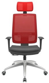 Cadeira Office Brizza Tela Vermelha Com Encosto Assento Vinil Preto RelaxPlax Base Aluminio 126cm - 63528 Sun House
