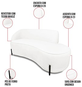 Sofá 3 Lugares Orgânico 180cm Pé Ferro Pto Morgan Bouclê L01 - D'Rossi - Off White