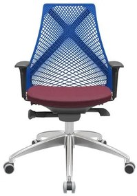 Cadeira Office Bix Tela Azul Assento Poliéster Vinho Autocompensador Base Alumínio 95cm - 63977 Sun House