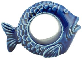 Jogo 4 Anéis Para Guardanapos Cerâmica Peixe Ocean Azul 8x6cm 28101 Wolff