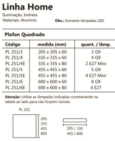 Plafon Home Quadrado De Sobrepor 45,5X45,5X8Cm 04Xe27 - Usina 251/5E (ND-B - Nude Brilho + BR-F - Branco Fosco)