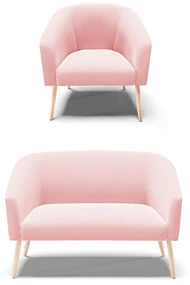 Sofá Namoradeira e Poltrona Pé Palito Natural Stella Suede Rosa Bebê D03 - D'Rossi