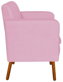 Poltrona Emília Suede Pés Palito Castanho D'Rossi - Rosa Bebê