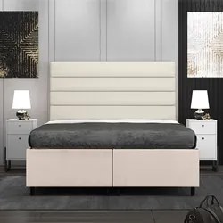 Cabeceira com Base Cama Box Casal Queen 158x198 Hit ID5 Suede Bege/Lin