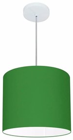 Lustre Pendente Cilíndrico Md-4143 Cúpula em Tecido 35x25cm Verde Folha - Bivolt