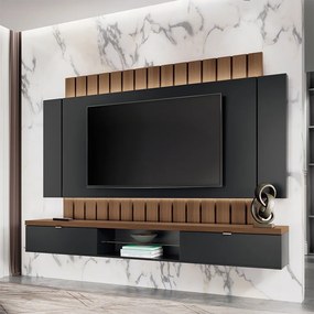 Painel Home Suspenso 2.2 para TV até 70" com Fita LED MDP/MDF Illusion Preto/Castanho G26 - HB Móveis