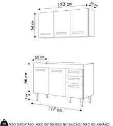 Armário Aéreo Honduras e Balcão Gabinete sem Tampo 120cm Suécia Cinza