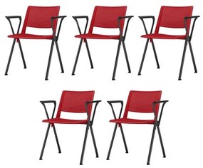 Kit 5 Cadeiras Up com Bracos Assento Vermelho Base Fixa Preta - 57840 Sun House
