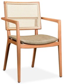 Cadeira com Braço Fernanda Palha Natural Sextavada e Estofada Estrutura Madeira Liptus Design Sustentável