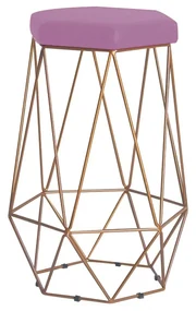 Banqueta Decorativa Rubel Base Gold Veludo Rosê G41 - Gran Belo