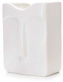 Vaso Decorativo Rosto em Cerâmica Retangular Branco 17x10 cm - D'Rossi