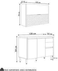 Armário Aéreo e Balcão Com Pia Inox 120cm Da Vinci L06 Nature/Off Whit