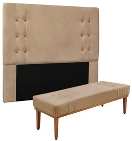 Cabeceira Cama Box Solteiro 90cm e Recamier Gênova Suede Bege S04 - D'Rossi