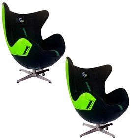 Kit 2 Poltronas Decorativas Egg Chair Aventador Verde/Preto G53 - Gran Belo
