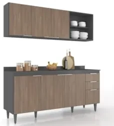 Armário de Cozinha Com Tampo CP10 180cm Pérola Grafite/Freijó Z34 - Mp