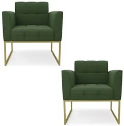 Poltrona Base Industrial Dourado Kit 2 Ana Suede Verde - Ibiza