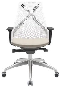 Cadeira Office Bix Tela Branca Assento Poliéster Fendi Autocompensador Base Alumínio 95cm - 63998 Sun House