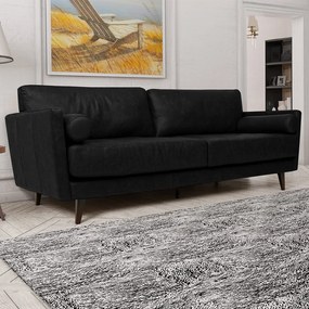 Sofá Decorativo Daemon 3 Lugares Sala de estar 212cm Pés em Eucalipto Couro Preto Manchado G40 - Gran Belo