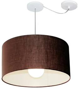 Lustre Pendente Cilíndrico Com Desvio Md-4232 Cúpula em Tecido 55x25cm Café - Bivolt