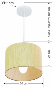 Lustre Pendente Cilíndrico Md-4113 Cúpula em Tecido 30x25cm Rustico Bege - Bivolt