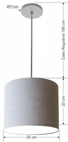 Luminária Pendente Vivare Free Lux Md-4107 Cúpula em Tecido - Rustico-Cinza - Canopla cinza e fio transparente