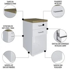 Mesa Escrivaninha em L Sharp e Gaveteiro 2 Gavetas Tok A06 Olmo/Branco