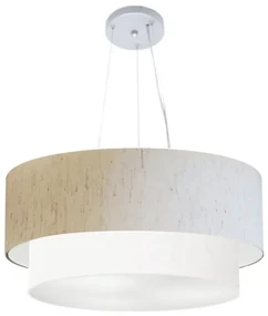 Pendente Cilíndrico Linho Bege e Branco MJ-4370 Para Mesa de Jantar e Estar