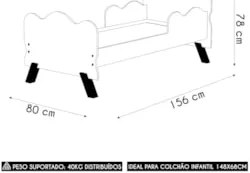Mini Cama Infantil 148x68cm Proteção Lateral Vivi Branca Z53 - Mpozena