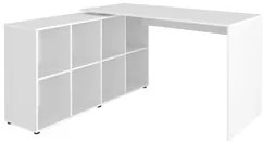 Mesa Escrivaninha em L Eron e Estante Livreiro Stela A06 Branco/Freijó