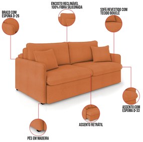 Sofá Retrátil Reclinável 3 Lugares 194cm Maili Bouclê K01 - D'Rossi - Terra Cota