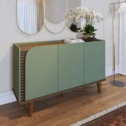 Balcão Aparador Buffet 3 Portas 136cm Madrid C05 Hortelã/Amêndoa - Mpo