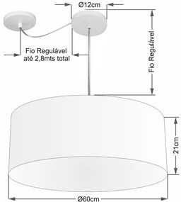 Lustre Pendente Cilíndrico Com Desvio de Centro Vivare Md-4266 Cúpula em Tecido 60x21cm - Bivolt