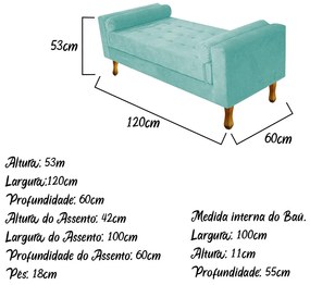 Recamier Baú Félix Solteiro 120cm Suede Azul Tiffany - ADJ Decor