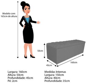 Calçadeira Estofada Liverpool 160 cm Queen Size Linho Chumbo - ADJ Decor