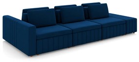 Sofá Ilha com Encosto e Almofadas Móveis Olimpo 335cm Modulado Veludo Azul Marinho G45 - Gran Belo