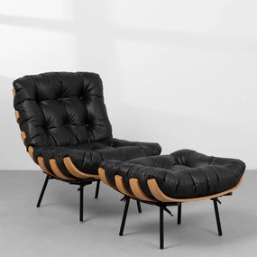 Poltrona com Puff Costela - Preto