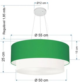 Lustre Pendente Duplo Cilíndrico Vivare Md-4370 Cúpula Tecido 55x50cm - Bivolt