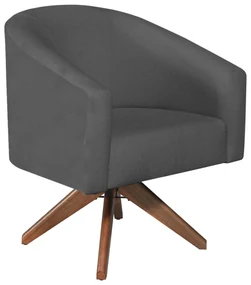 kit 02 Poltronas Luiza Base Giratória de Madeira Linho Chumbo - ADJ Decor
