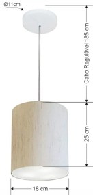 Lustre Pendente Cilíndrico Md-4012 Cúpula em Tecido 18x25cm Linho Bege - Bivolt