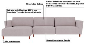 Sofá 330cm com Chaise Esquerda Franz Suede Rosê G52 - Gran Belo