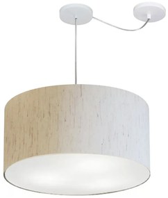 Lustre Pendente Cilíndrico Com Desvio Md-4238 Cúpula em Tecido 45x25cm Linho Bege - Bivolt