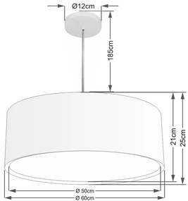 Lustre Pendente Cilíndrico Duplo Vivare Md-4297 Cúpula em Tecido 60x25cm - Bivolt