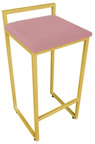 Banqueta Alta Industrial Pietra Suede Base Dourado D'Rossi - Rose