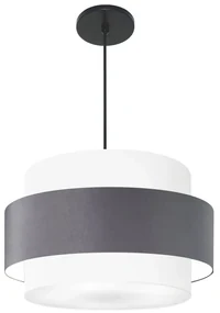 Lustre Pendente Cilíndrico Md-4384 Cúpula em Tecido Branca Cinza Tam 50cm